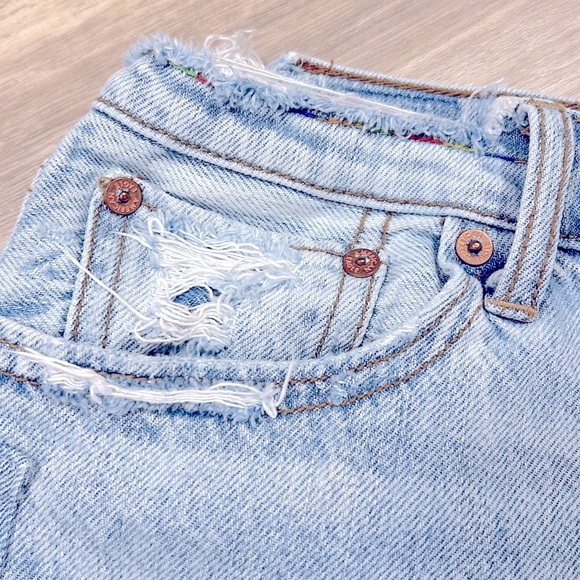 AE Sunshine & Rainbow Embroidered Patchwork Denim High Rise 90s Boyfriend Shorts - Picture 7 of 12